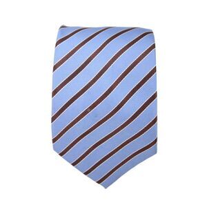 Designer Mens Silk Colorblock Striped Print Tie Light Blue Brown